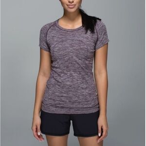 Lululemon Women's Run Swiftly Short Sleeve Top in Heathered Black Cherry Size 4